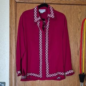 Diane Von Furstenberg 100% Silk Embroydered Blouse Sz M